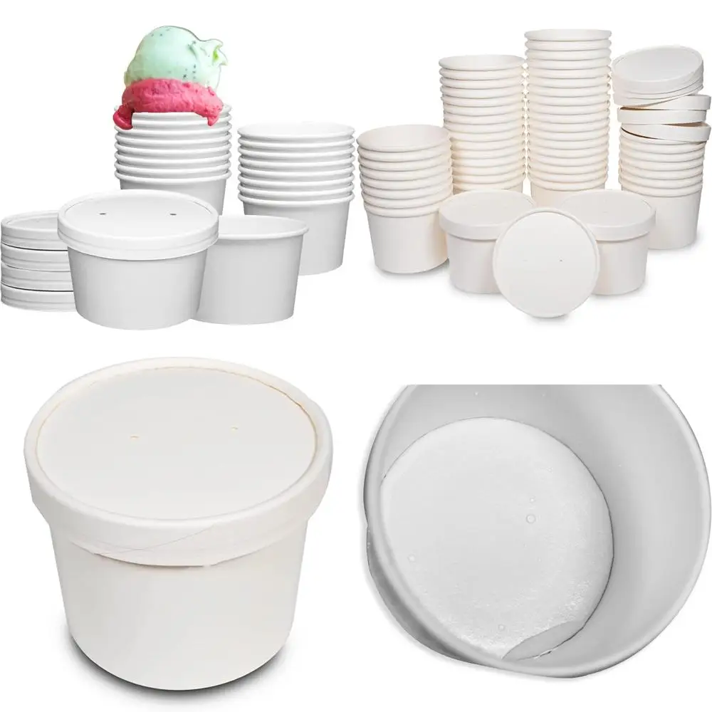 

Одноразовые контейнеры для пищевых продуктов из белой бумаги емкостью 8 унций с вентилируемыми крышками для чашек для горячего супа, чашек для мороженого и мисок для закусок