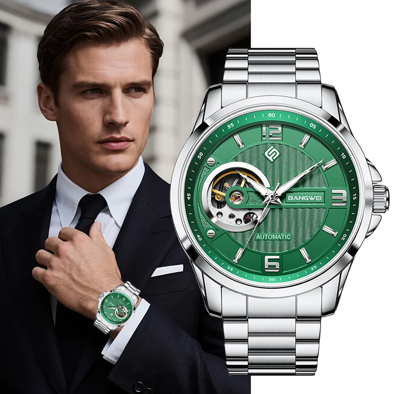 

LIGE BANGWEI Luxury Business Mechanical Watches for Men Skeleton Fashion Waterproof Luminous Stainless Steel Man Watch Male New