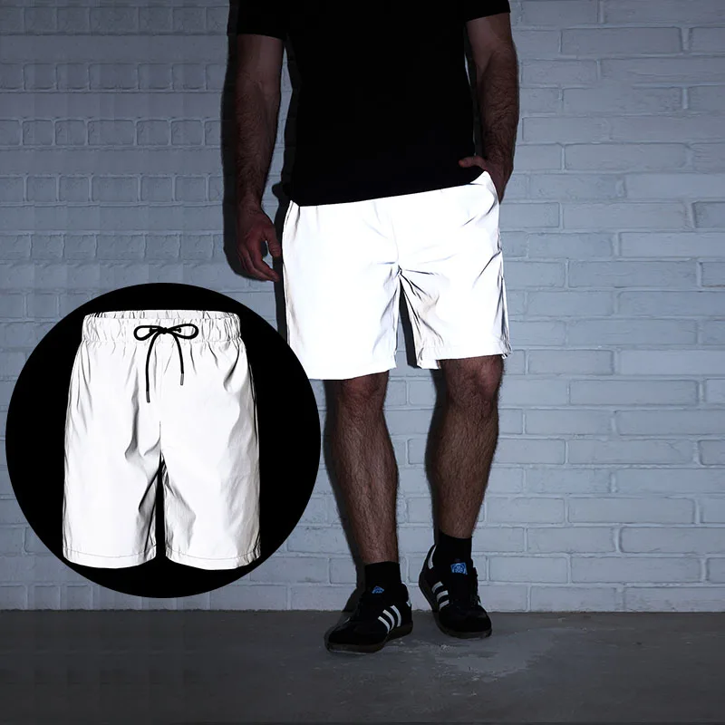 

New Men's Loose Reflective Mesh Shorts Summer Breathable Knee-Length Night Running Outdoor Trend Fashion Street Dance Trousers