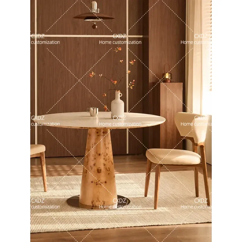 Solid Wood Round Dining Table with Stone Top Modern Simple Design for Apartment High End Furniture