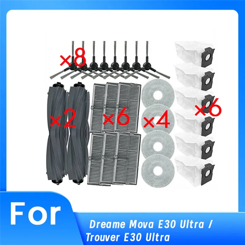 

ABFY-26 Pcs For Dreame Mova E30 Ultra / Trouver E30 Ultra Sweeping Robot Cleaner Parts Replacement Main Side Brush Mop Filter Se