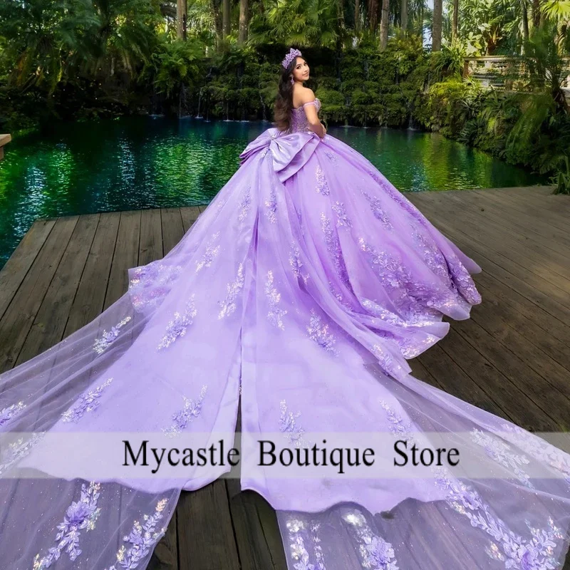 Customized 2026 Shiny Lilac Quinceanera Dress Sequins Applique Bow Corset Ball Gown Sweet 16 Vestidos De 15 Anos