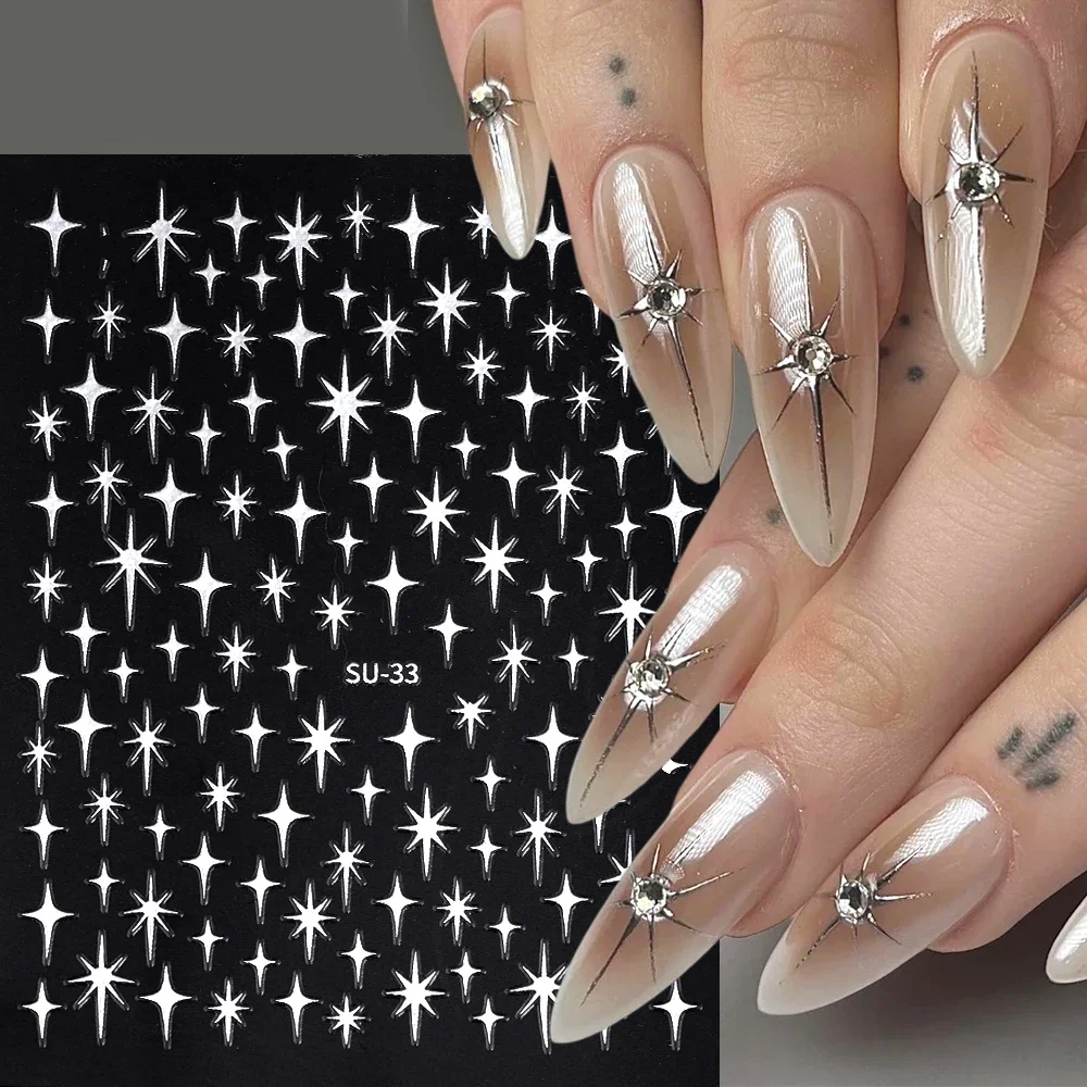 Four-pointed Star Nail Sticker Gold Laser Silver Self-Adhesive Nail Slider Cross Starlight Decal Manicure Decoration Accessories