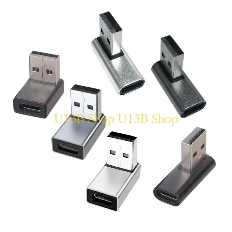 U13B Laptop Side Input USB-A to USB C Female Link, 90 Degree Aluminum for Desk Power Use, Daily Computer Use and Docks