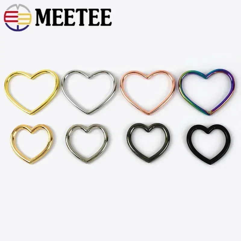 Meetee 10/30Pcs 29X22/40X28mm Heart Ring Hook Metal Buckle Peach Buckles Round O Rings Clasp Luggage Connect Hooks Accessories