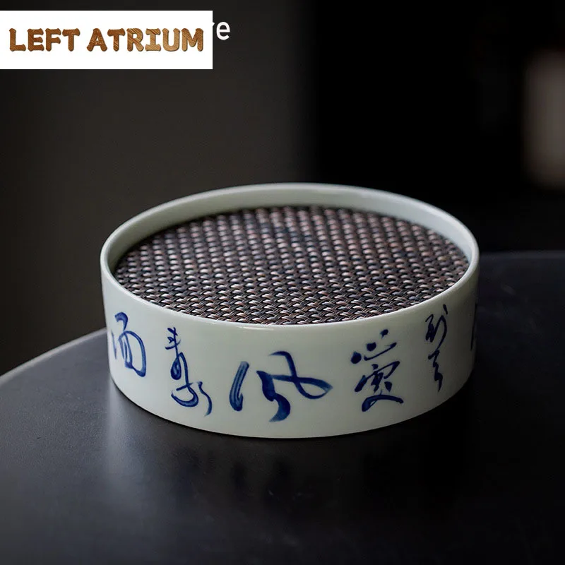 

Antique Bamboo Shadow Poem Art Pot Teapot Bearing Household Ceramic Dry Soaking Platform Zen Tin Lid Trays Kung Fu Tea Ceremony