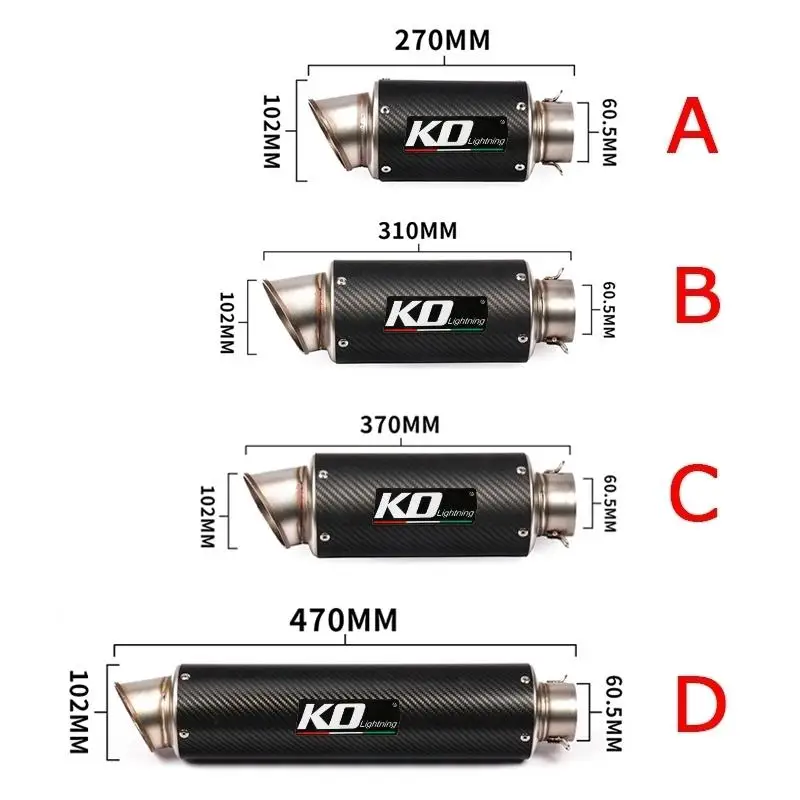 

Универсальная выхлопная труба для мотоцикла 60,5 мм, система из углеродного волокна, глушитель, модифицированный глушитель, длина 270 мм, 310 мм, 370 мм, 470 мм