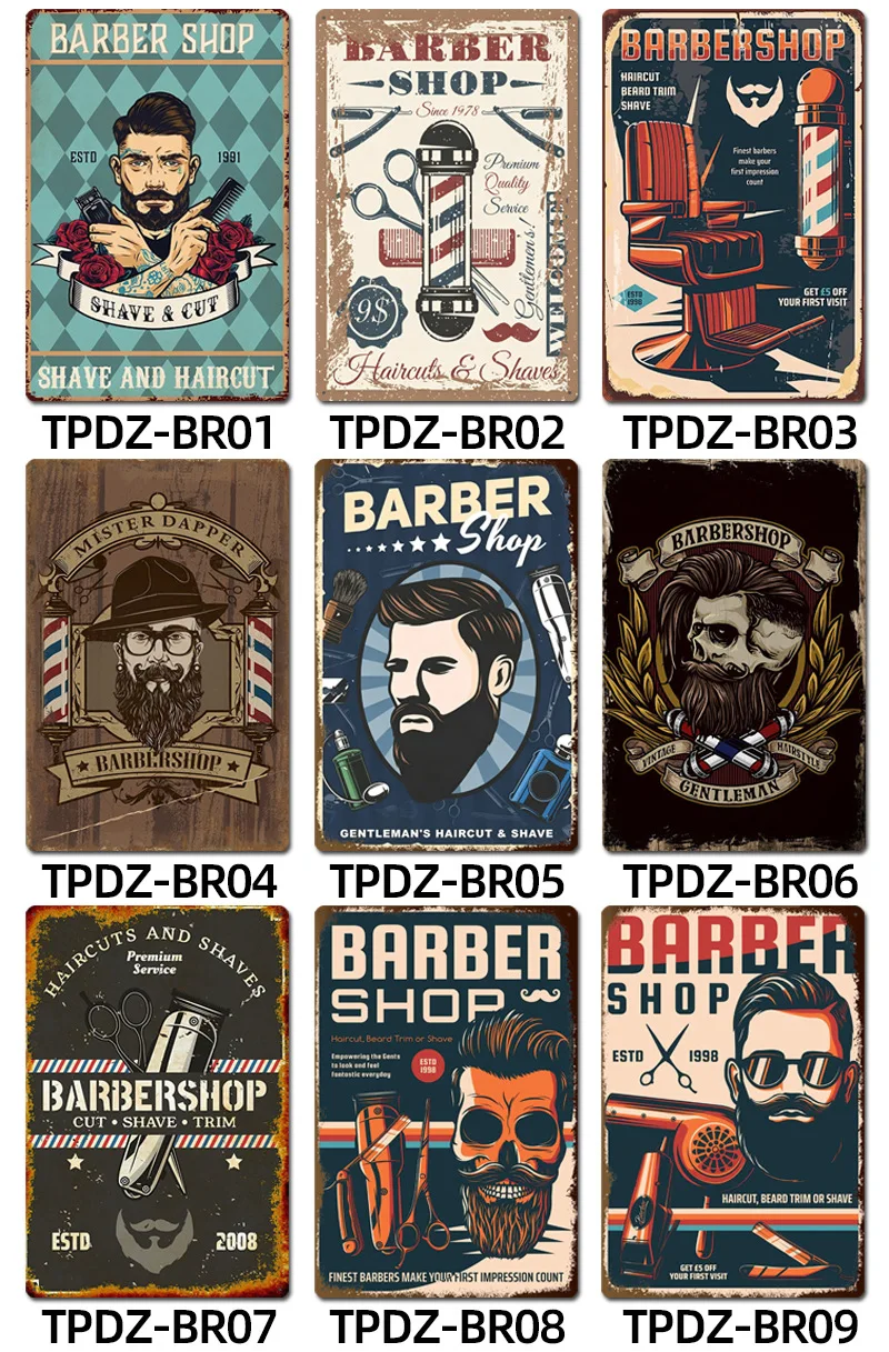 Vintage Barbershop Tin Sign Retro Wall Decor Unframed Metal Art for Barber Shop Background