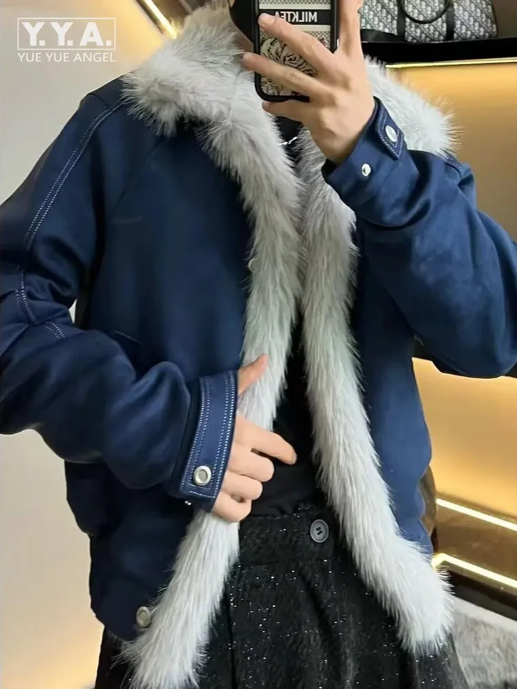 

Winter Fashion Men Designer Patchwork Turn Down Collar Jackets Single Breasted Coat Loose Fit Thick Warm New Casual Men Outwear