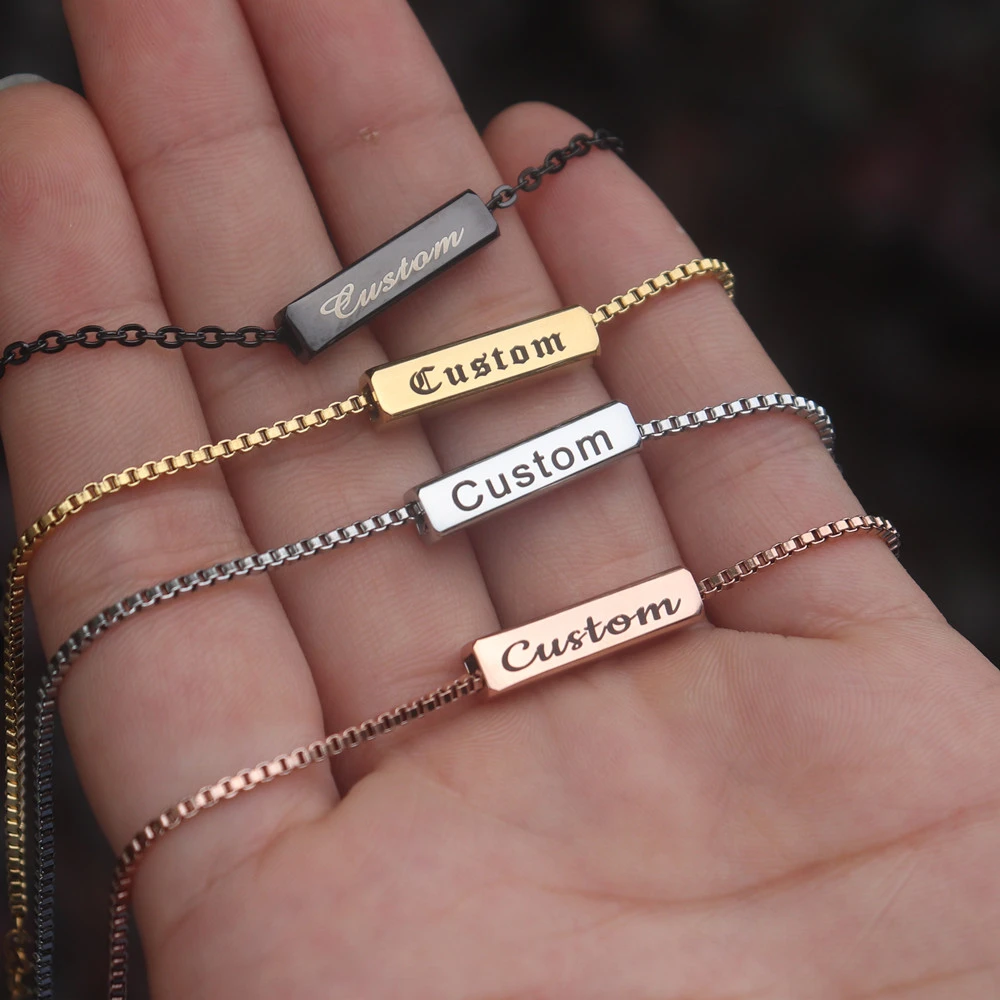 Customized Engraved Name Bracelets Stainless Steel Jewelry Gourmette Homme Geomertic Bar Pulseras Mujer Moda 2022