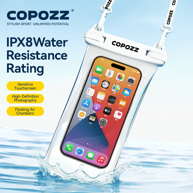 

Универсальный водонепроницаемый чехол COPOZZ, водонепроницаемая сумка для телефона IPX8 для плавания, пляжа, каякинга, погружной плавающий чехол для смартфона с диагональю 7,5 дюймов