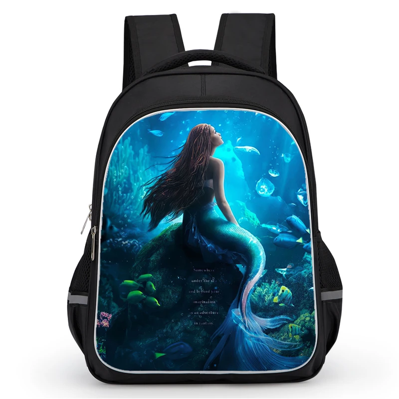 School Backpack with Double Zipper Pocket,Cartoon The Lit-tle-Mer-maid Bags for Boys Girls,Durable 16-in Child Bags for Pupil