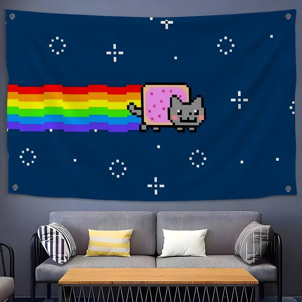 Cartoon GameN-Nyan Cute Cat Flags Flags for Room, Bedroom, Home, Outdoor, Wall Hanging, Concert Print, Background Decor