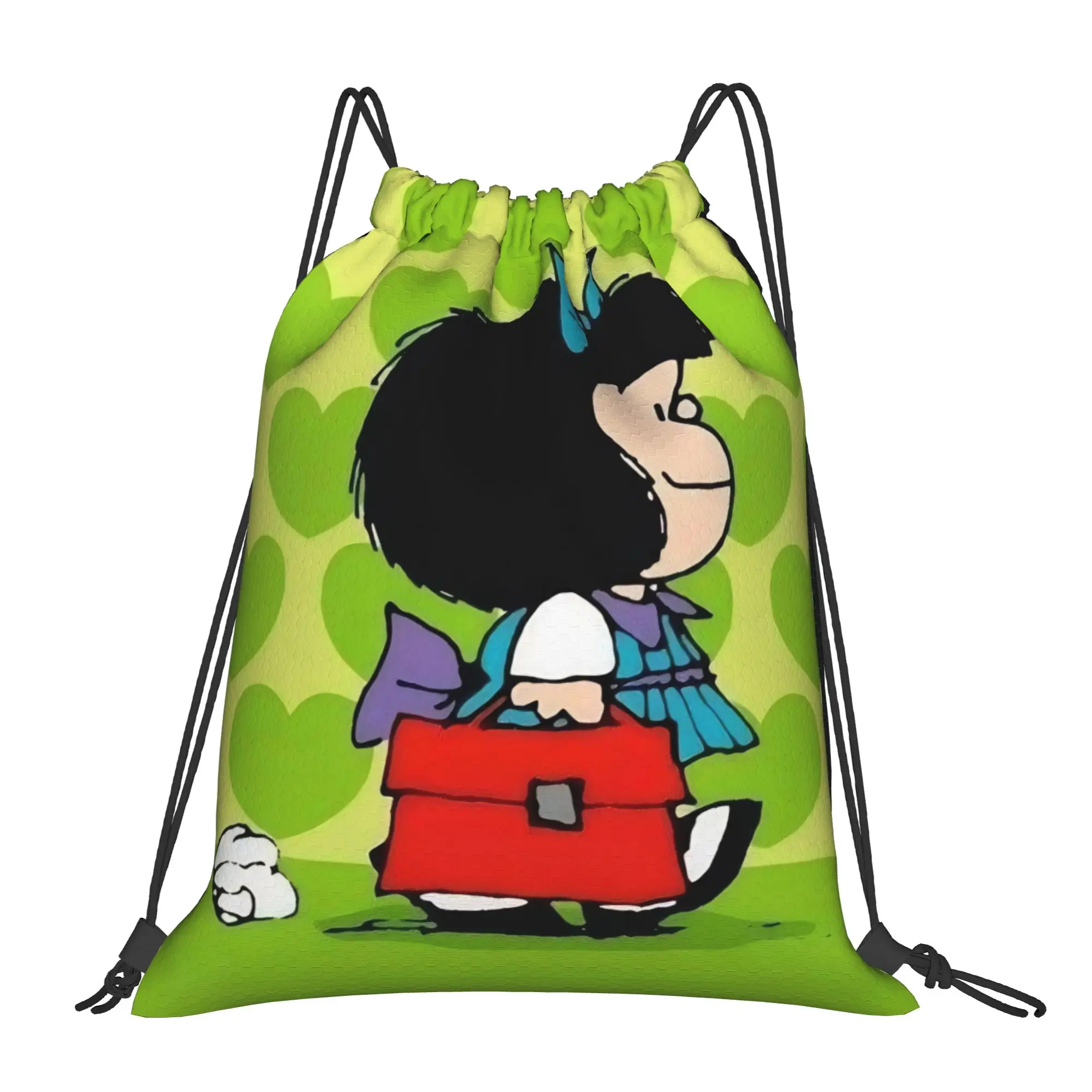 Mafaldas Green Heart Bag Drawstring Backpack Sports Gym Sackpack Water Resistant  String Bag for Hiking 36cm (W) x 43cm (H)