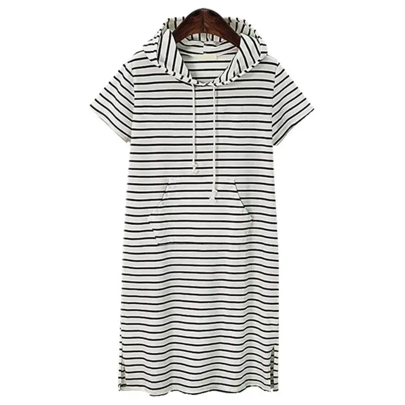   Casual Faion Ladies irt Dr Street Sle Vita ampia ort Sve Con cappuccio H-ape Stampa a righe Dr da donna