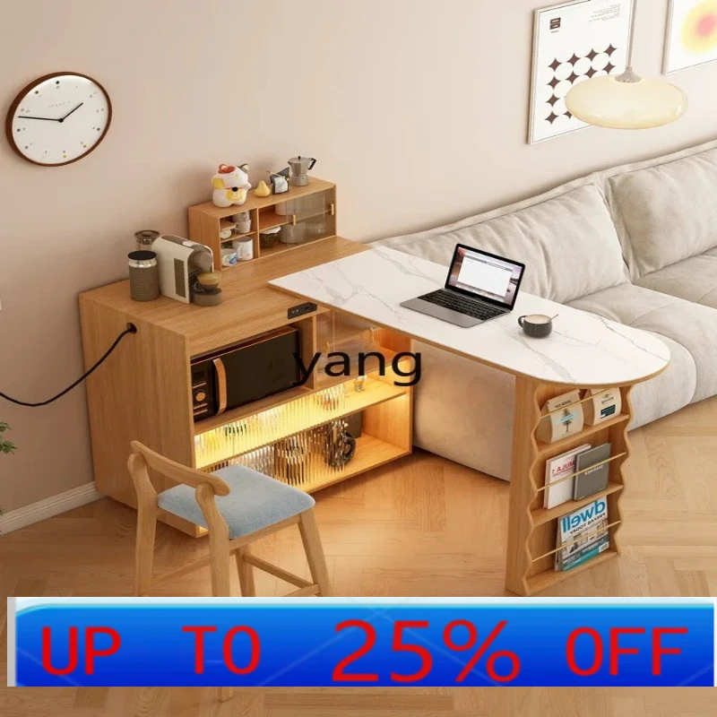 

LH solid wood household sofa side living room partition cabinet rock slab telescopic folding dining table
