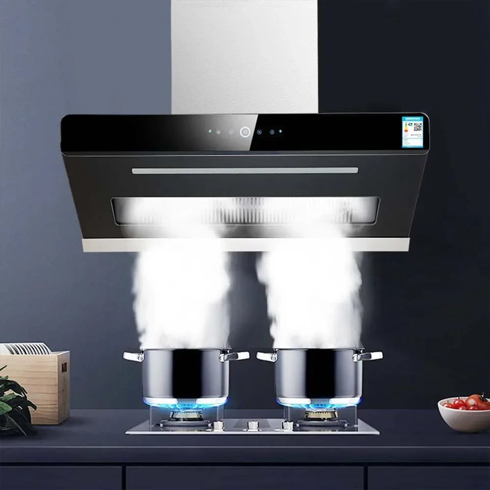 Household Side Suction Range Hood, High Suction Automatic Hot Cleaning Range Hood, Dual Motor Range Hood