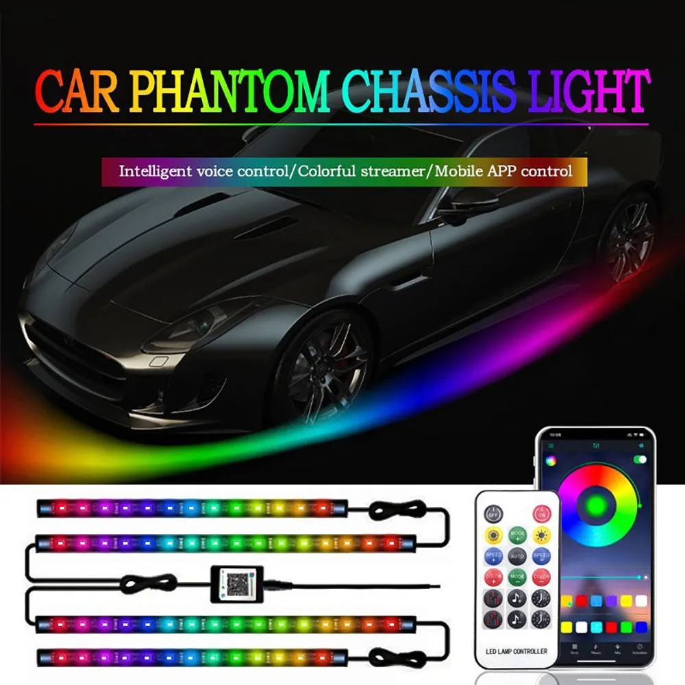 

Car Colorful Modification Rainbow APP Flow Light Running Lantern RGB Car Bottom Music Rhythm Decorative Light