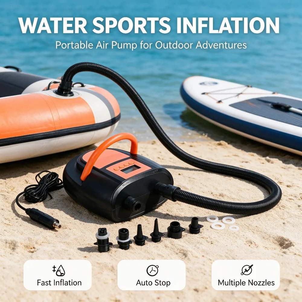 1pc Smart Car Electric Air Pump Portable High-Pressure Inflatable Rafts Rafts Paddle Boards EquipmentWater Sports Accessory
