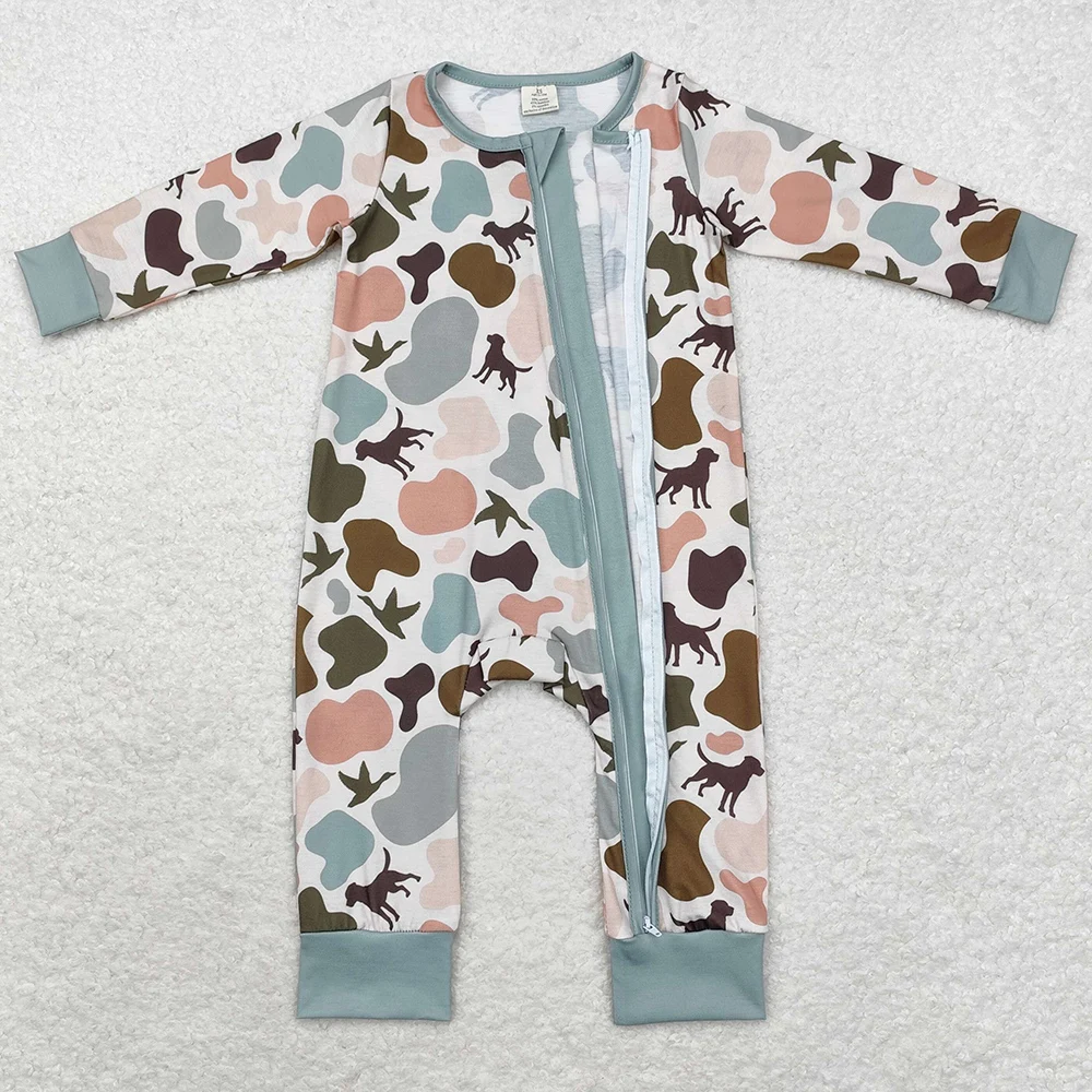 Wholesale Baby Infant Boys Rompers Camo Dogs Duck Long Sleeve Zip Rompers Boutique Toddler Boys Rompers Jumpsuits Kids Clothing