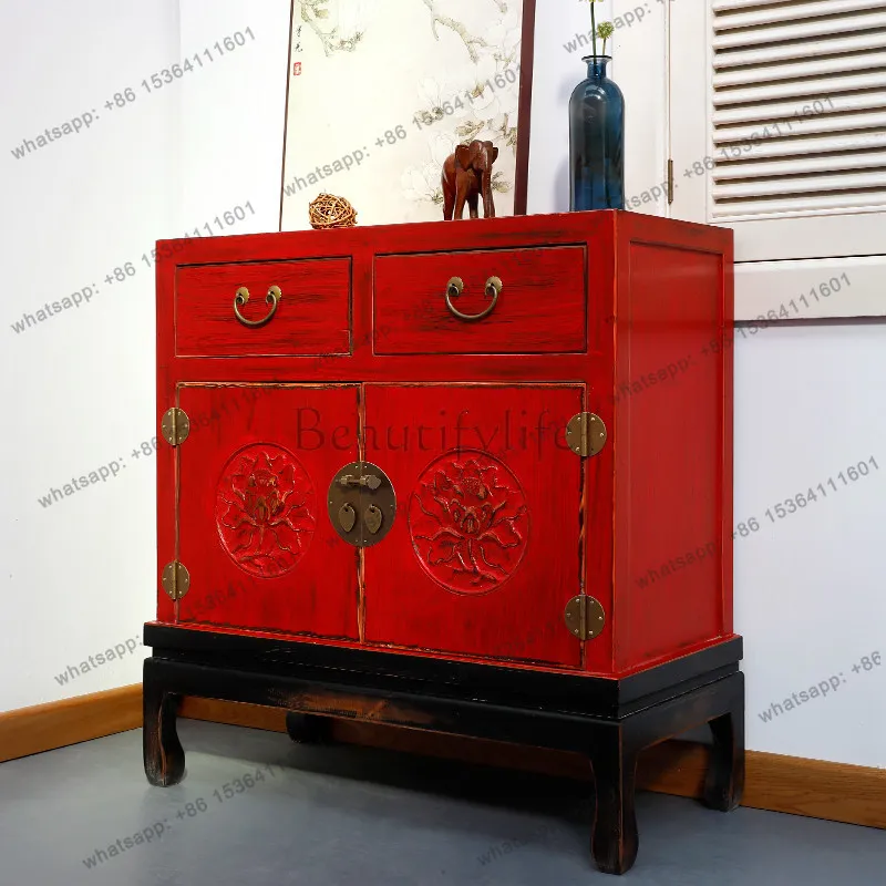 New Chinese-style solid wood dining side cabinet multi-functional large-capacity locker color retro old