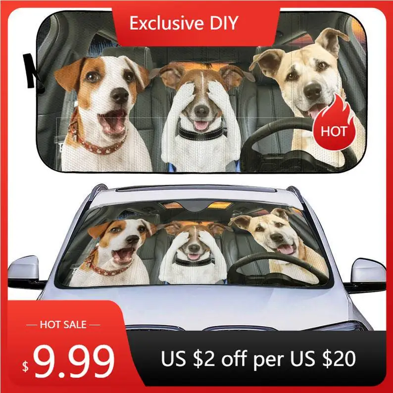 Car Windshield Sun Shade | Sun Shield for Front Window Blocks UV Rays | Lovely Dogs | Foldable Automotive Accessories for Sun Pr