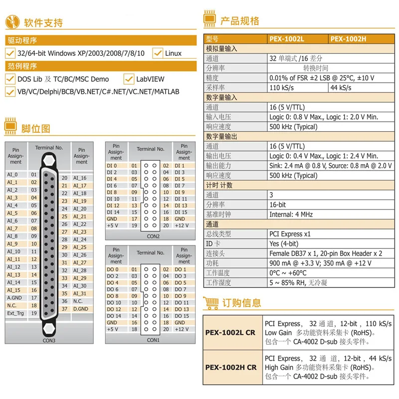 PEX-1202L/1002 Hongge 12-bit Multi-function Digital Analog Input And Output Acquisition Board
