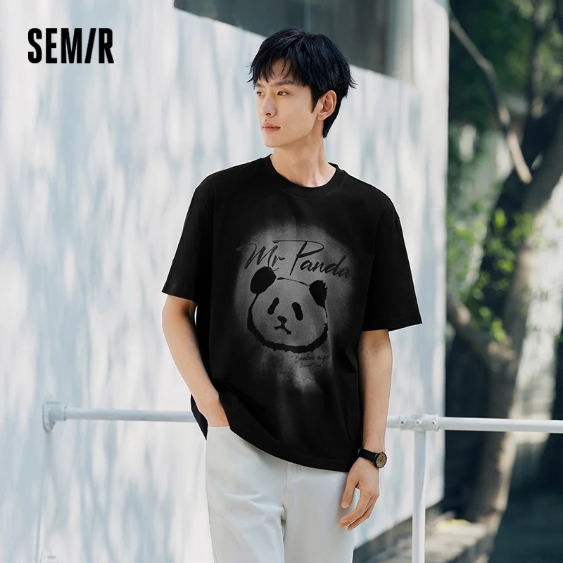 

Мужская черная футболка Semir с принтом панды, лето 2021, новая многослойная модная уличная одежда свободного покроя