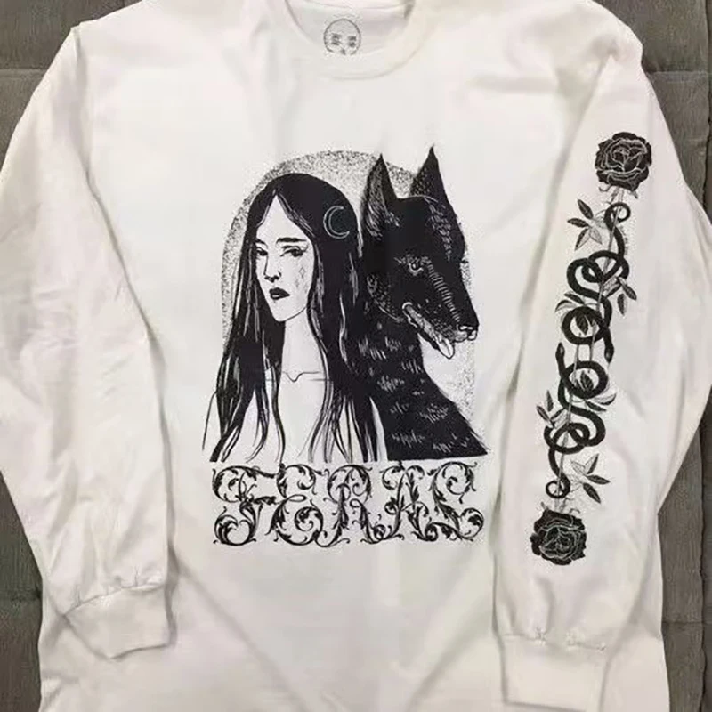 

Men's Oversized Streetwear Long Sleeve Tee Hip Hop Korean Style Y2k Graphic Cotton Unisex Tshirt Goth Letter Print Autumn Top