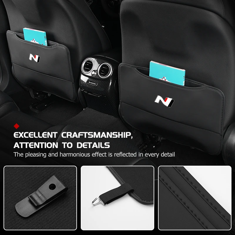Leather Car Anti-dirty Seat Back Protective Mat Anti Kick Pad For Hyundai N LINE i30 i20 Sonata Accent Tucson Elantra Azera view 2
