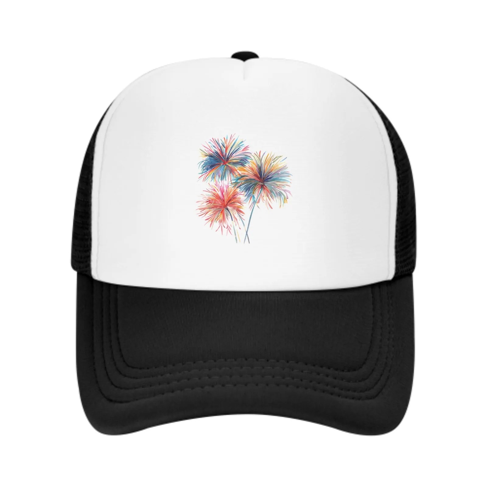 Colorful Fireworks Logo Baseball Cap Breathable Trucker Hat Adult Mesh Hat Outdoor Sun Cap Adjustable For Travelling Streetwear