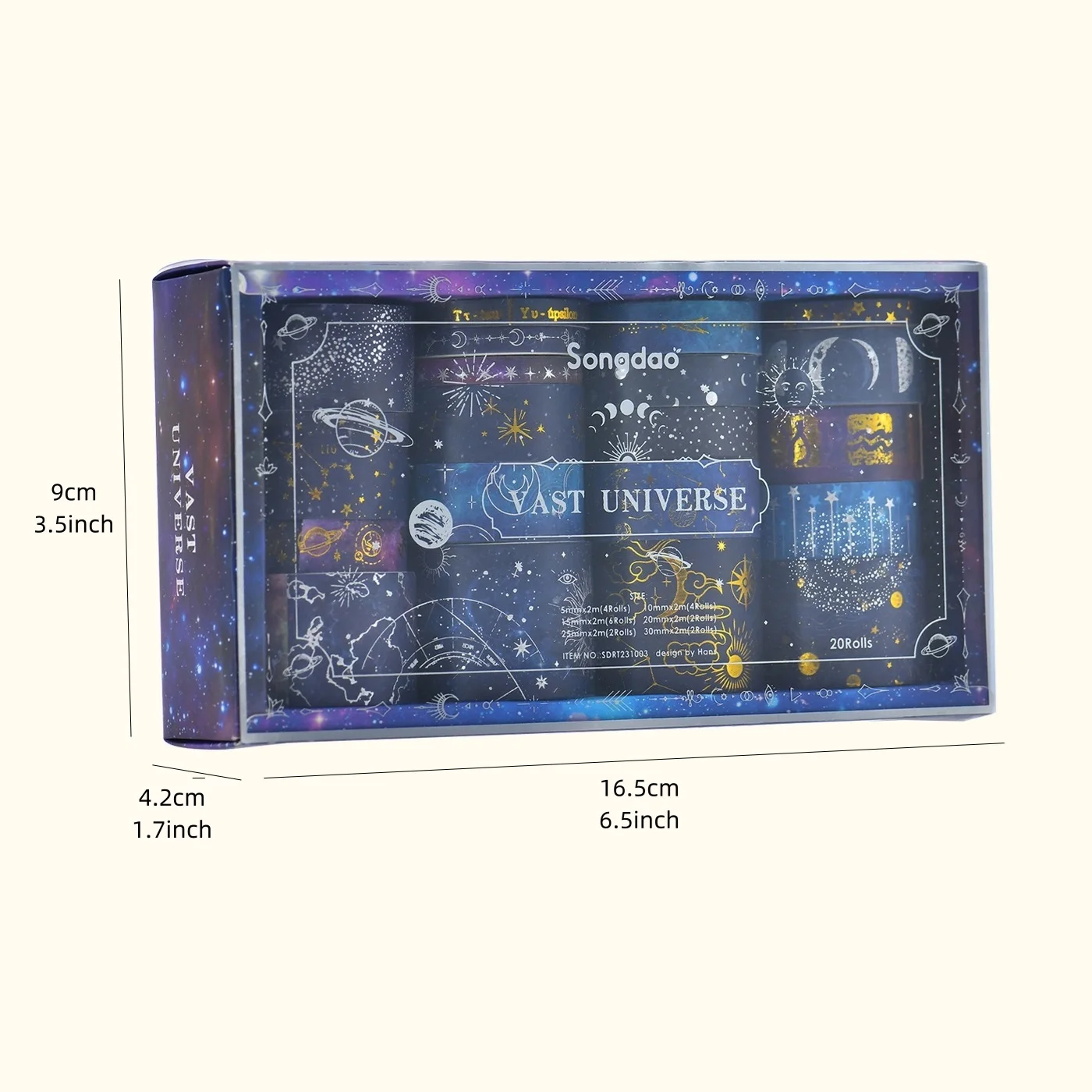 광대 우주 와시 테이프 세트, 갤럭시 스타 문 골드 실버 스탬핑 접착 마스킹 테이프 장식 스티커, A7603, 20 롤