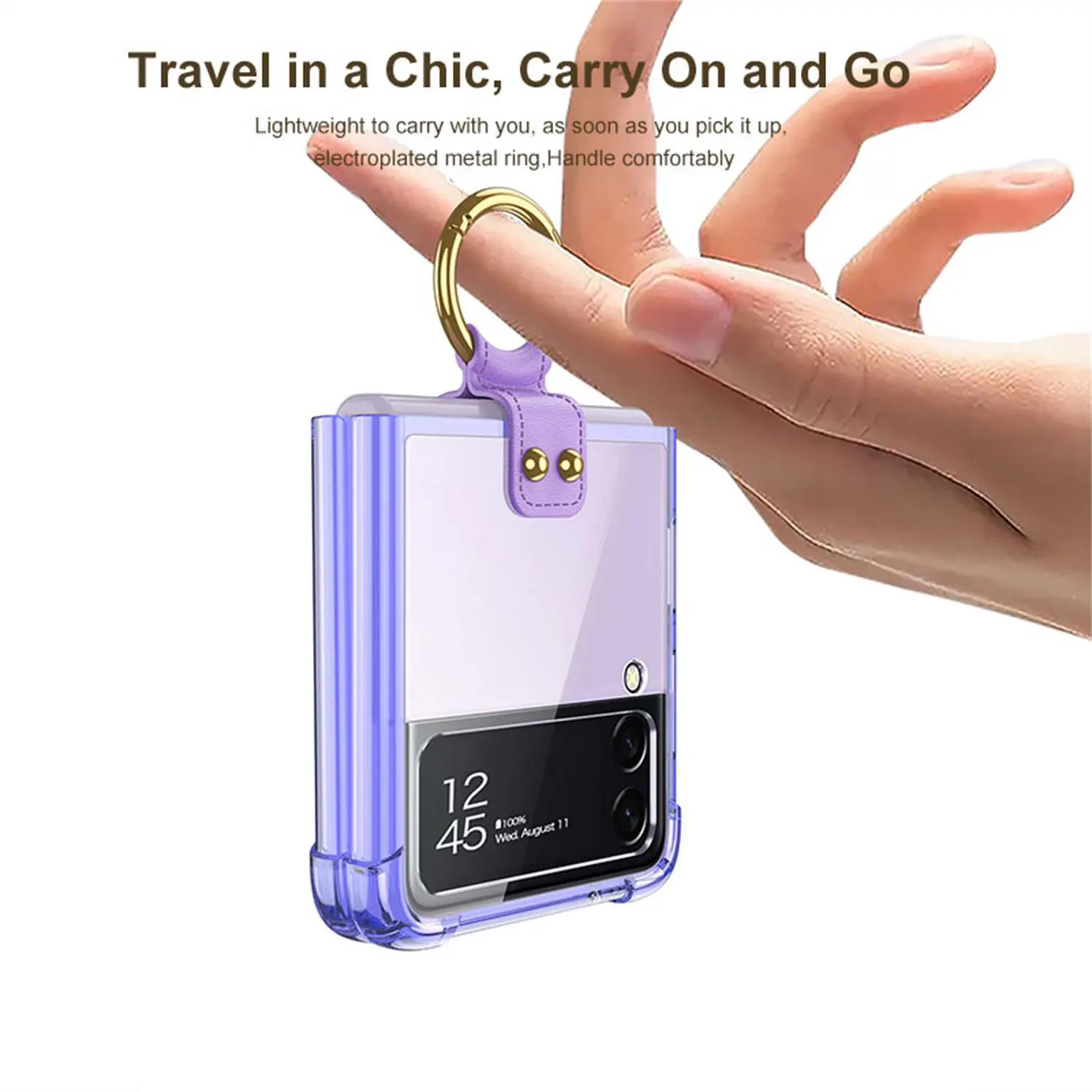 Transparent Folding Case For Samsung Galaxy Z Flip 4 Case ZFlip3 5G with Ring Shockproof Hard Back cover for Samsung Z Flip 4 3