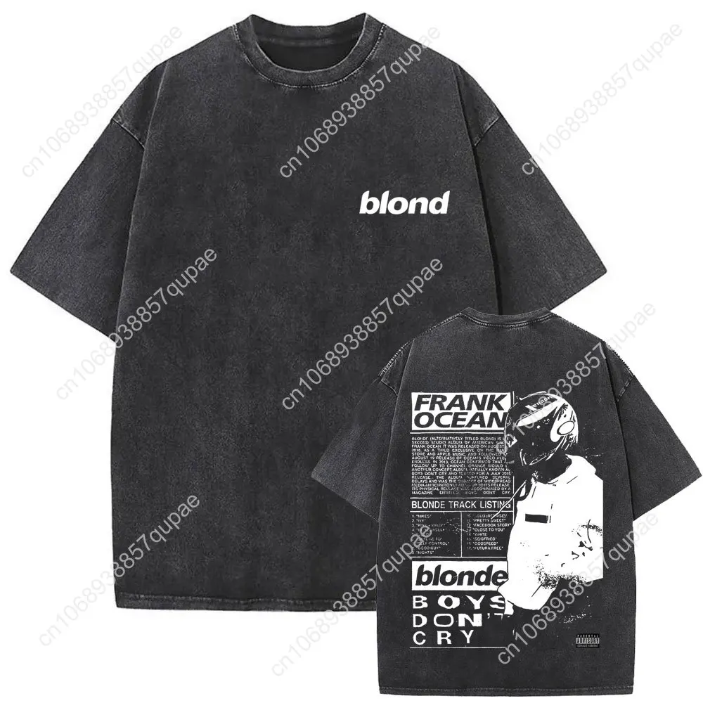Washed Rapper Frank Vintage Oversized T Shirts Men Ocean Hip Hop Trend T Shirt Blond Pop Music T-shirts Male Fashion Streetwear