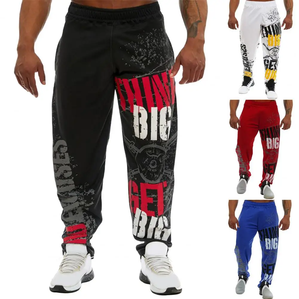 

Men Pants Loose Straight Mid Waist Deep Fashion Pants Crotch Digital Printing Jogging Soft Elastic Waist Men Trousers for Gym