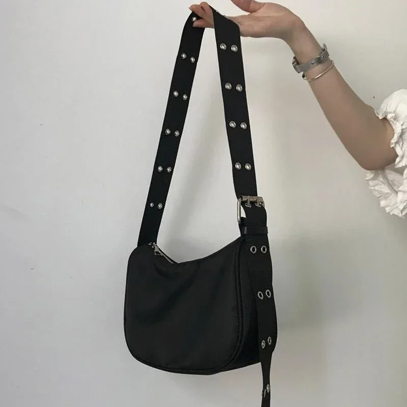 

Adjustable Shoulder Strap Black Tote Bag Women Crossbody Bag Nylon Fashion Solid Zipper Soft Shoulder Bag Purses and Handbags