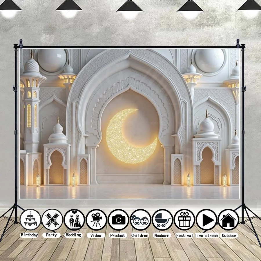 

MOON.QG Ramadan Ambiance Background Sparkling Crescent Decor Arch Floor Backdrop Accessories Photography Accessories Festival