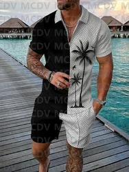 Men's Casual Tropical Palm Trees Coconuts Print Polo Shirt Set 3D Printed Men's Sets Casual Suit