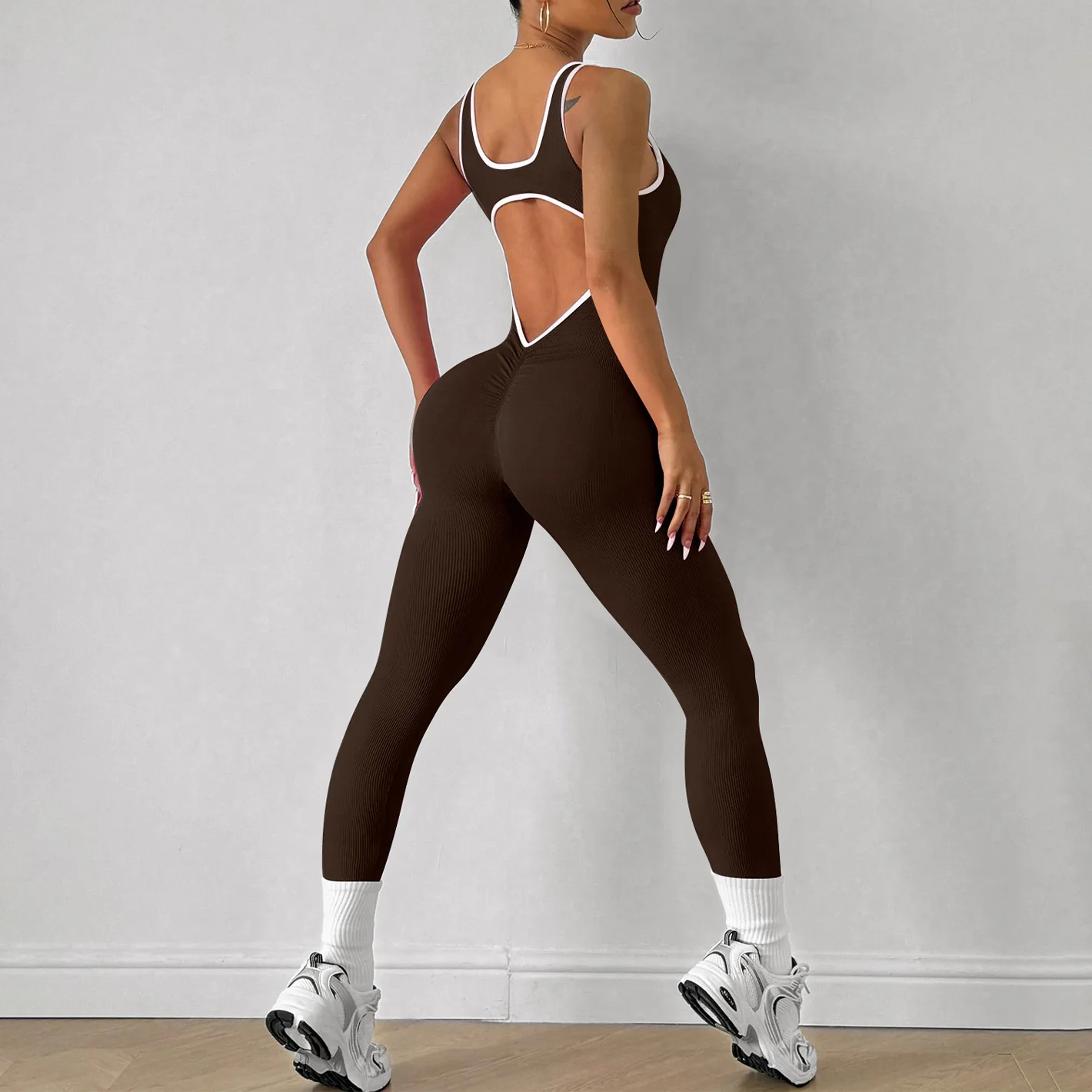 

Sports beauty back seamless one-piece trousers women's sleeveless tight body hip lift quick-drying ribbed one-piece yoga suit