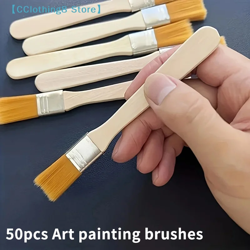 

50pcs-nylon Brushes, Short Wooden Handle Art Paint Brushes, Watercolor Brushes, Wall Brushes Cleaning Tools【AliS8】