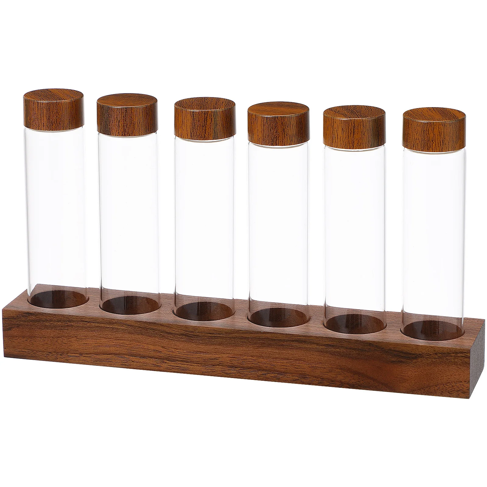 

1Set Coffee Bean Storage Tubes Glass Vials Threaded Lids Wooden Display Stand Airtight Freshness Holder Coffee Bean Glass Jar