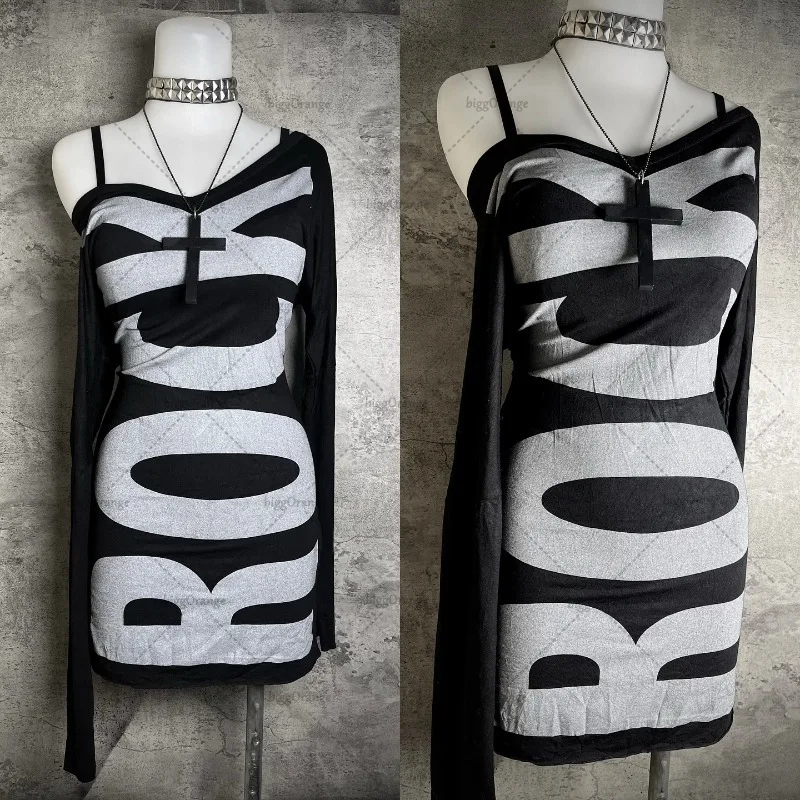 

Американский модный бренд Harajuku хип-хоп с буквенным принтом негабаритная женская футболка Y2k готическая уличная ретро повседневная свободная с длинными рукавами