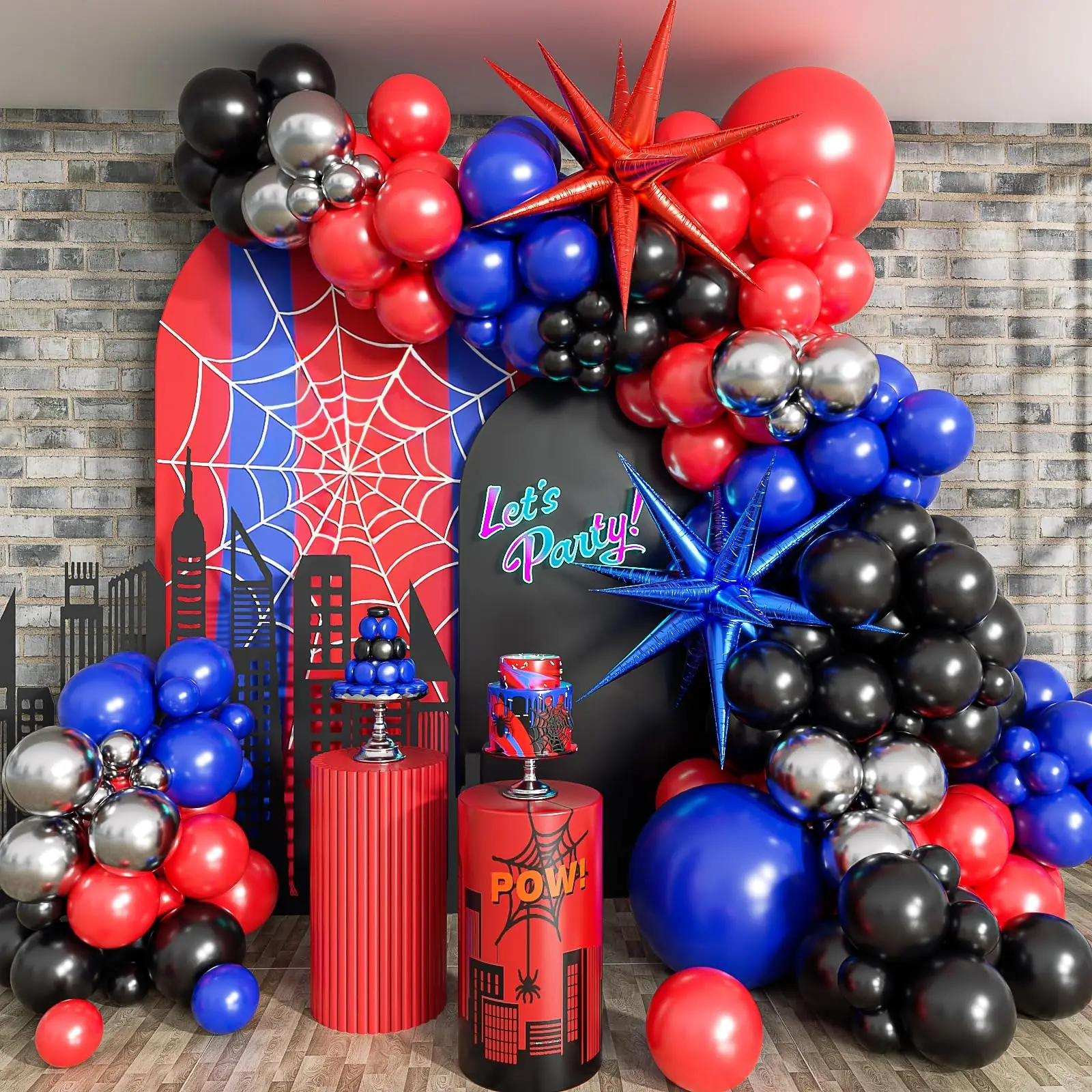 132Pcs Red Blue Black Balloons Garland Kit Decor Kids Boys Hero Theme Birthday Party Decoration Supplies