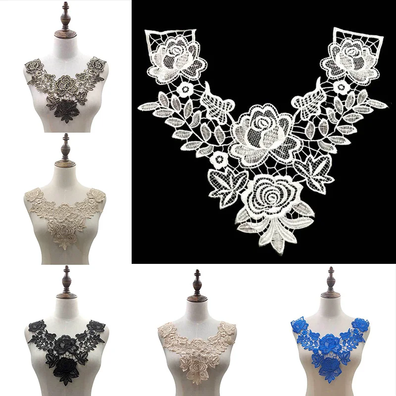 Lace Hollow Embroidered Collar Fake Collar Lace Flower Corsage Embroidered Collar Hollow Three-dimensional Decor Sewing Supplies