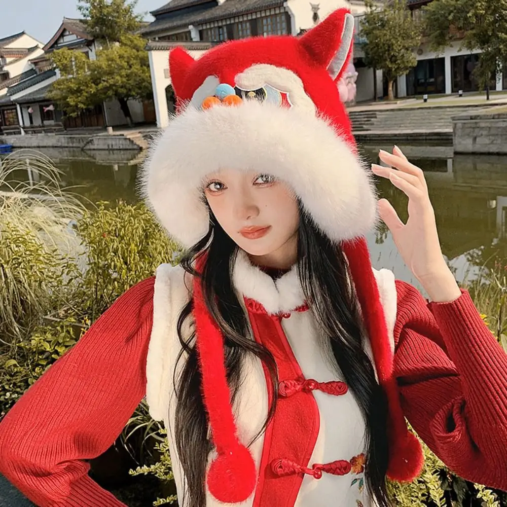 الإبداعية الأذن يفشل الأسد الرقص قبعة صغيرة شرابات سميكة الشتاء قبعة تدفئة لطيف النمط الصيني السنة الجديدة البلوز قبعة في الهواء الطلق #4