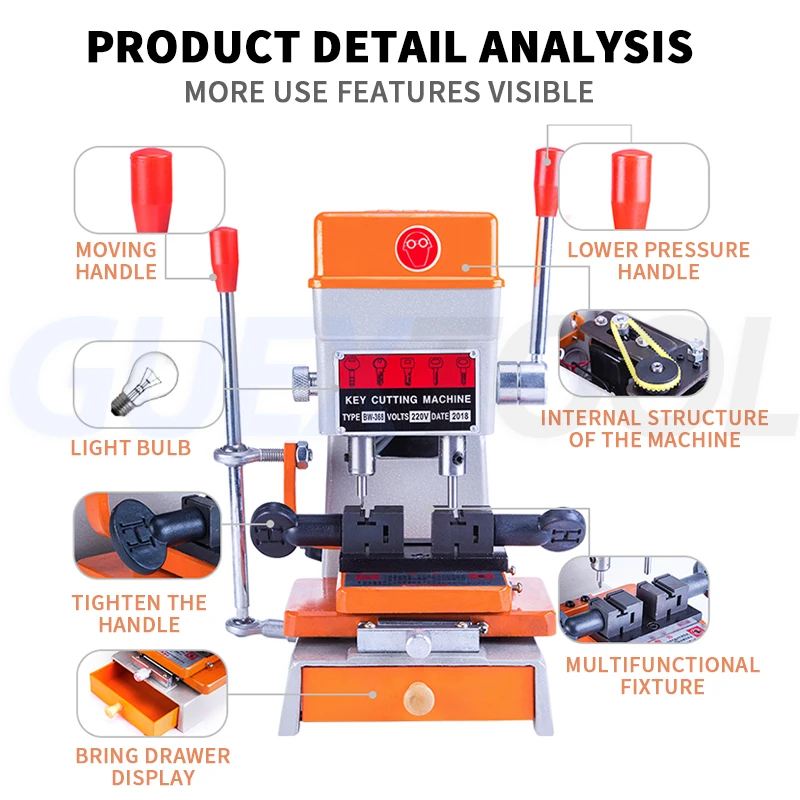 Vertical Key Machine Duplication Machine 368A Manual Punching Inside & Outside Milling Groove Plug Accurate Key Copying Machine