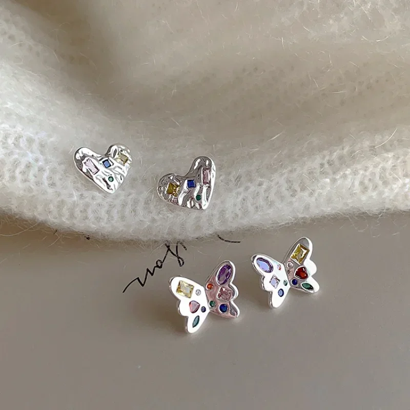 

Minar Wonderful Spark Colorful CZ Cubic Zirconia Wings Earring for Women Love Heart Butterfly Stud Earrings Every Day Jewelry