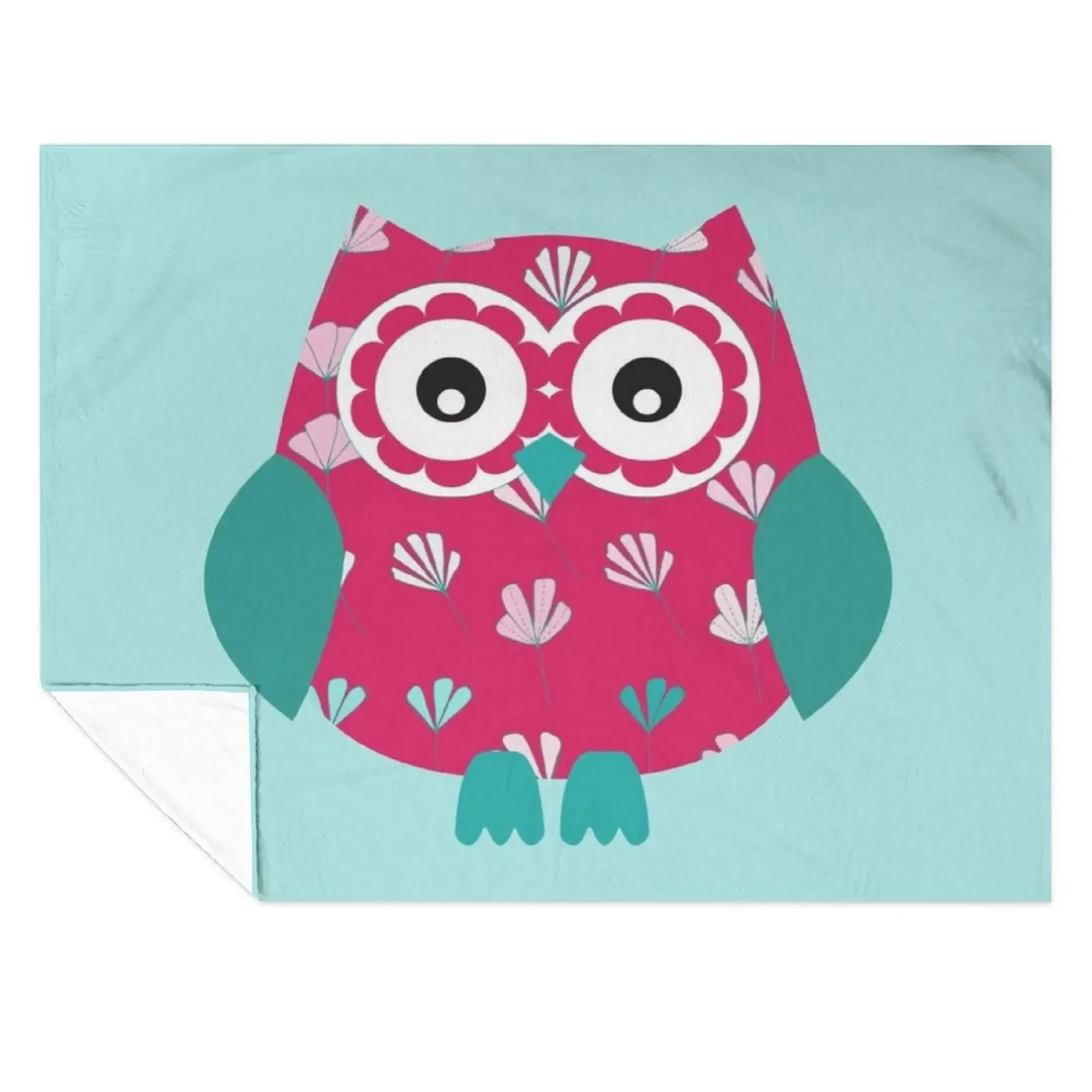 

Cute Owl with Floral Pattern in Pink and Teal Throw Blanket Large Camping Soft Big Plush Blankets
