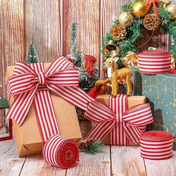 5 Yards Christmas Ribbon Red White Strip Polyester Grosgrain Ribbons Gift Boxes Wrapping Hair Bows Fabric Ribbon Christmas Decor