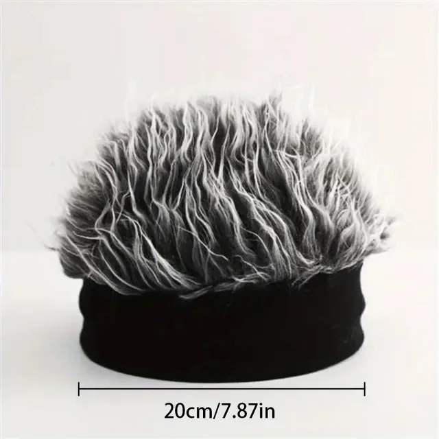 Men&apos Hip-Hop Faux Hair Beanie Hat - Black Knit-Style Skull Cap with -Like Synthetic Hair, Wig-like Accessory for Casual Wear 6